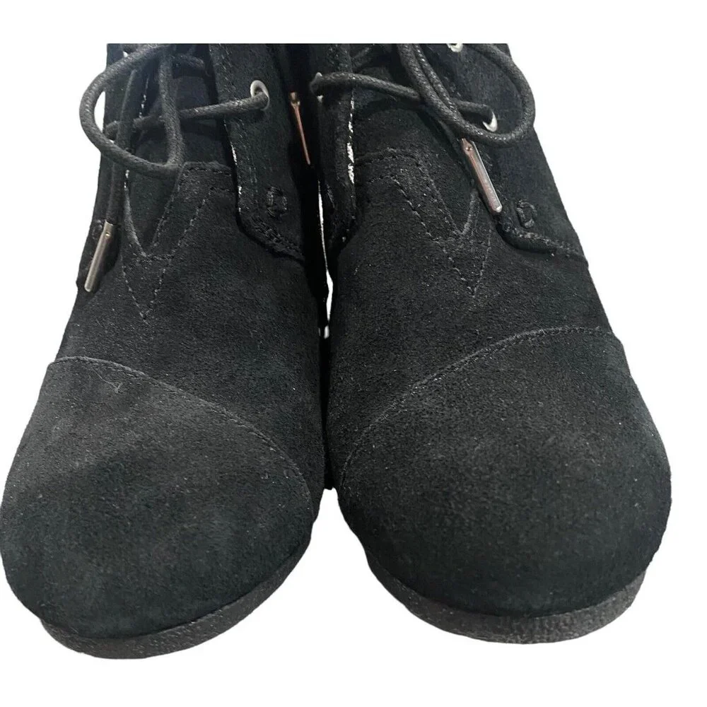 TOMS Women Shoes Size 9 Black Suede‎ Wedges Tie Up Booties Casual Stylish